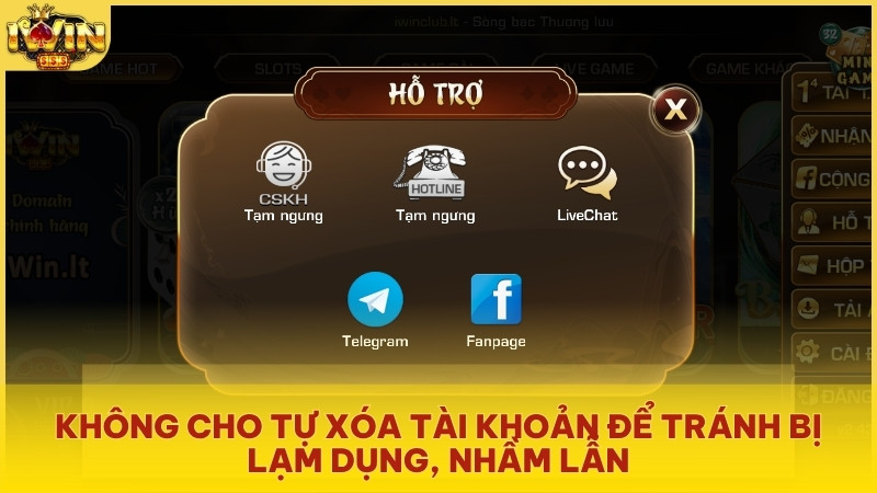 Không cho tự xóa tài khoản để tránh bị lạm dụng, nhầm lẫn